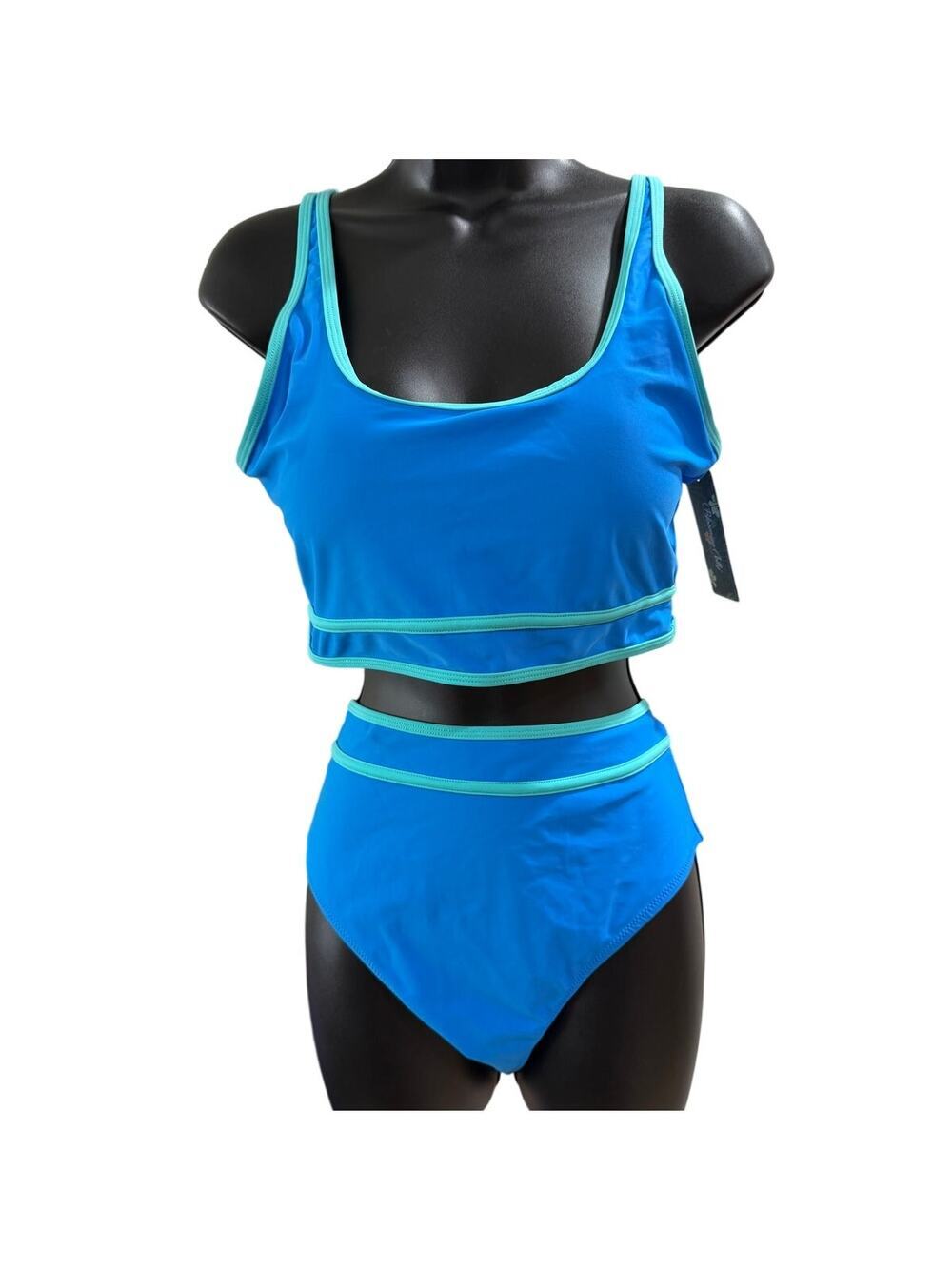 NEW Blooming Jelly Women's Color Block 2 Piece Bikini Blue/Green Size L